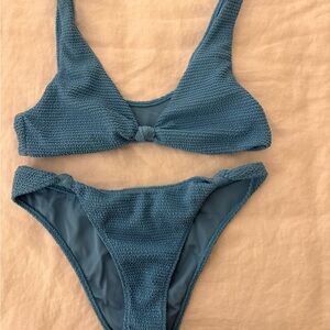 PacSun LA Hearts Blue Textured Knot Bikini Set